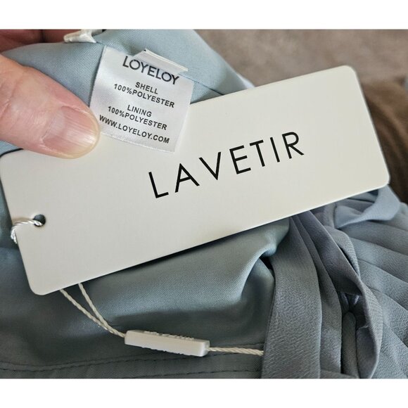 Lavetir Womens Dusty Blue Pleated V-Neck Chiffon Midi Dress Size 4 Lace-Up Back - Picture 12 of 12